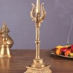 Pure Brass Standing Trishul | 10" x 3" x 3" | 900g | Intricate Carvings | Lord Shiva's Sacred Symbol | Decorative Stand | Jaipurio